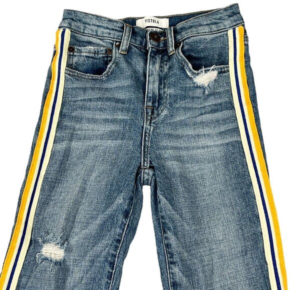 Pistola Monroe Straight Leg Cropped Cigarette Jeans Side Stripe Medium Wash - Picture 4 of 12